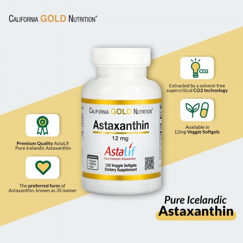 California Gold Nutrition, Astalif, чистый исландский астаксантин, 12 мг, 120 растительных капсул